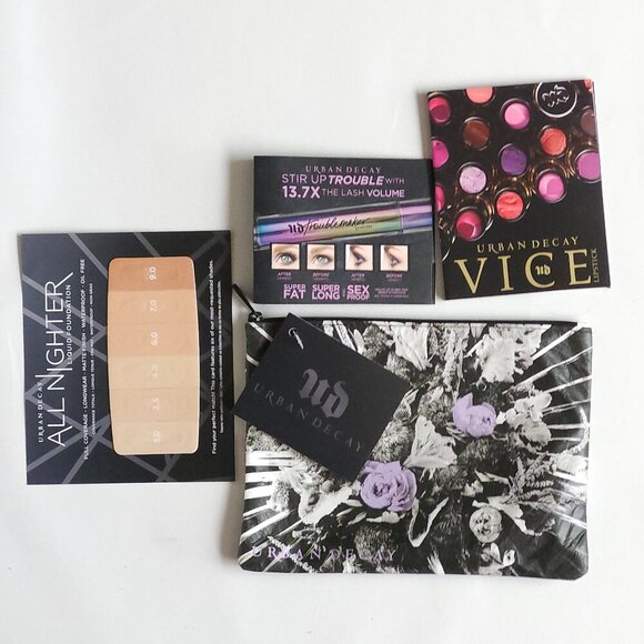URBAN DECAY Cosmetic Bag with Samples Urban Decay Vice Lipstick All Nighter NEW - Picture 1 of 11
